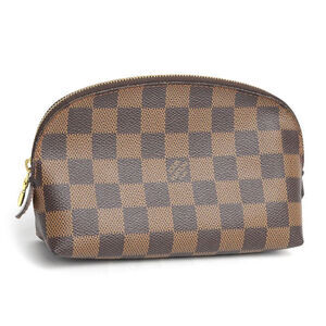 Louis Vuitton Pochette Cosmetic Damier Ebene Brown Round Pouch